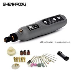 Mini Electric Grinder Set Cordless Boor Rotary Tool Hout Carving Pen voor Frezen Gravure 3.6V USB-oplader LED Werklicht 201225