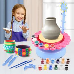 Mini Electric Pottery Machine Huishoudig speelgoed interactief spel Diy Handicraft Ceramic Kit met Pigment Clay Kid 231221