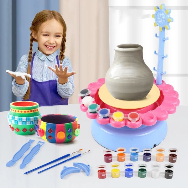 MINI ELECTRIC POTERY MACHINE MAISON MAISON Toy Game interactif Kit en céramique d'artisanat DIY avec pigment Clay Kid 231221