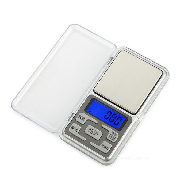 Mini balanza digital electrónica Balanzas de pesaje de joyería Balanza de bolsillo Gramo Pantalla LCD con caja de venta al por menor 500 g / 0,1 g 200 g / 0,01 g LT538