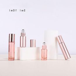 Mini bouteilles en verre d'huile essentielle 5ml 10ml rose Roll On Bottle avec bille roulante en acier inoxydable pour voyage Bifoi