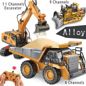 Mini Excavator Kids Dump Trucks RC CAR Toy para niños Ingeniería Vehículo Niños Control remoto Bulldozer Crane 240508