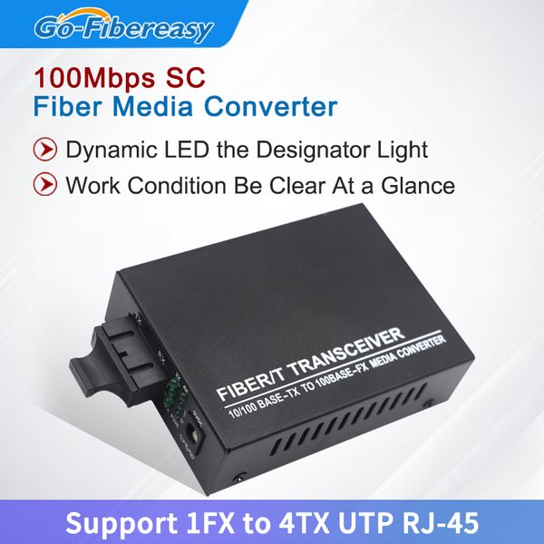 Mini Fibre Media Converter 100MPBS Interrupteur optique Ethernet à duplex monomode SC-PORT en équipement fibre optique UTP RJ45 Port RJ45