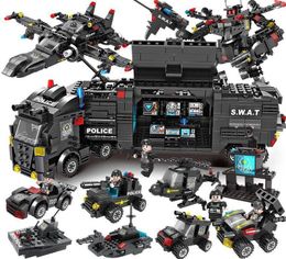 Bloques de construcción de policía, Mini figura de coche de juguete para niños, juguetes transformadores de policía, bloques de construcción de ladrillos, bloques mecánicos de súper guerra, drones policiales, bloques de juguete de policía, regalos de Navidad