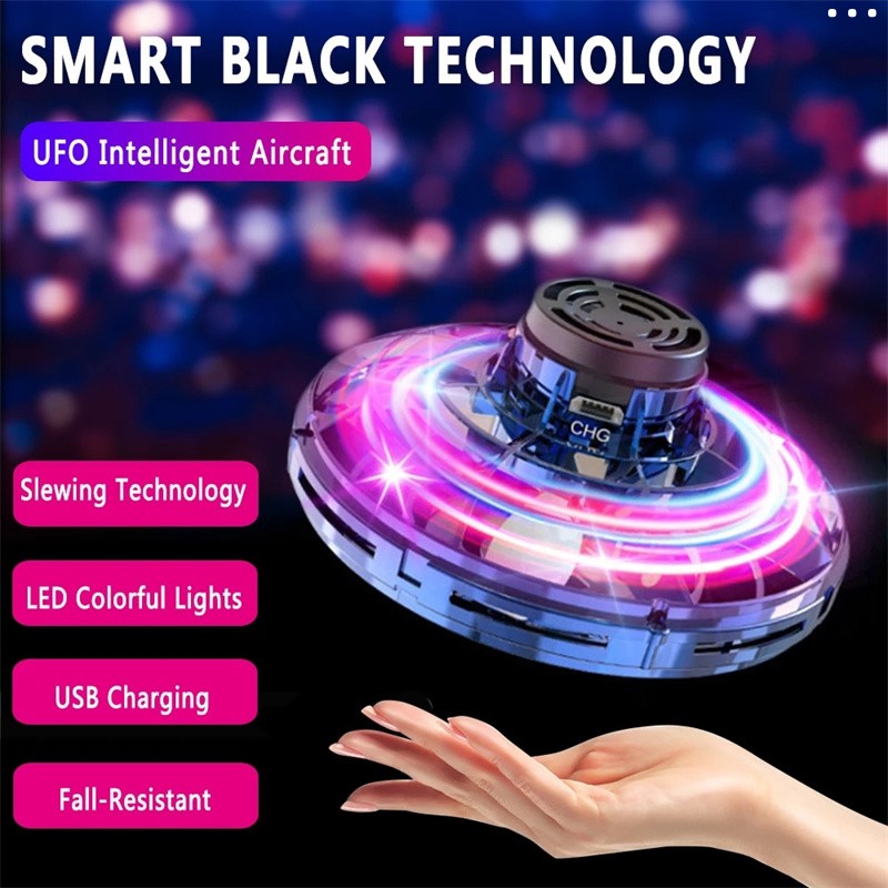 Mini Fingertip Flying Gyro Toy LED Flying Saucer Type Drone Helicopter Manual Induktion Fingertips Toys For Adults and Children Gifts