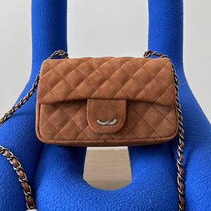 Mini rabat en daim pour femme, sac à bandoulière, chaîne matelassée, deux couleurs dorées, porte-monnaie d'extérieur vintage, porte-cartes classique, sac banane, portefeuille zippé