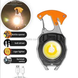 mini lampe de poche usb rechargeable lanterne led porte-clés lumière puissante Super Bright rouge blanc jaune lumières lampe de poche COB avec allume-cigare outil de survie en plein air