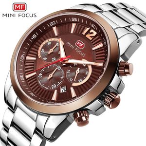 Reloj de hombre con banda de acero multifuncional de cuarzo resistente al agua de marca MINI FOCUS 0087G