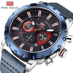 MINI FOCUS marque sport montre pour hommes 24 heures horloge calendrier veilleuse étanche bracelet en cuir 0079G