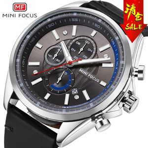 MINI FOCUS herenhorloge mode kalender nachtgloed waterdichte lederen band recht 0080G