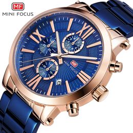 MINI FOCUS Style grand cadran échelle romaine bracelet en acier pour hommes étanche calendrier lumineux montre 0219G