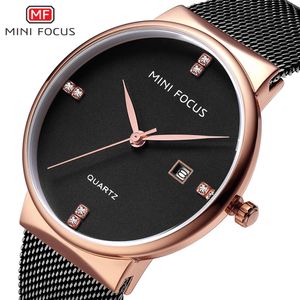 Reloj MINI Focus para hombre, movimiento japonés, calendario, resistente al agua, correa de malla metálica, marca recta, 0181G