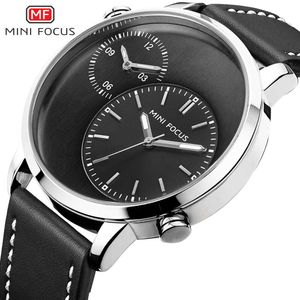 MINI Focus herenhorloge met dubbele tijdzone, Japans uurwerk, glanzende waterdichte leren band 0035G