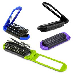 Mini vouw haarborstel met spiegel PortableTravel Hair Comb Women Men Anti Static Massage Borstel Haarstylinggereedschap