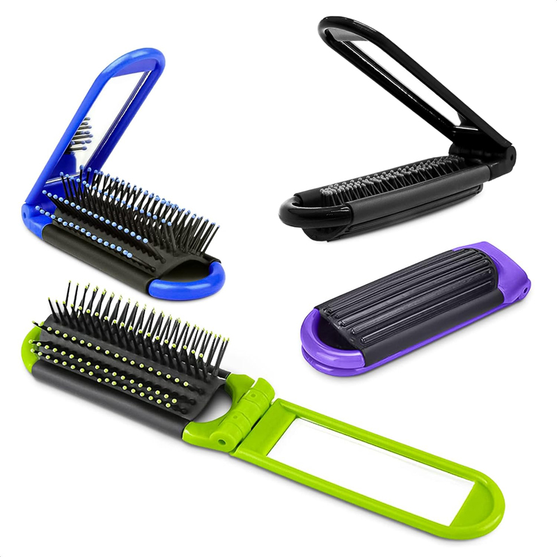 Mini Folding Hair Brush With Mirror PortableTravel Hair Comb Women Men Anti Static Massage Brush Hair Styling Tool
