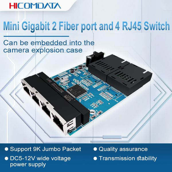 HICOMDATA Mini Gigabit 2 ports fibre et 4 commutateurs RJ45 2*1.25G port fibre + 4*10 M/100 M/1000 M module Eth ernet 1*9 ou commutateur Gigabit à emplacement SFP