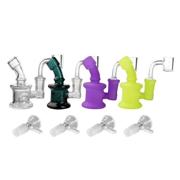 3,5 pouces Mini verre Bong Dab Rigs avec Quartz Banger bol en verre Pyrex Recycler conduites d'eau en verre lumineux plates-formes pétrolières accessoires pour fumer