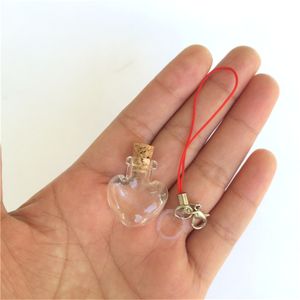 Mini bouteilles en verre pendentifs porte-clés petit souhaitant avec du liège mignon flacons en forme de coeur bocaux 10 pièces 20x24x6 mm