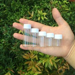 Mini botellas de vidrio con tornillo de plástico Tapa blanca Frascos transparentes Botella 5ml 6ml 7ml 10ml 14ml Tarros 100pcshigh qualtit Uhpax
