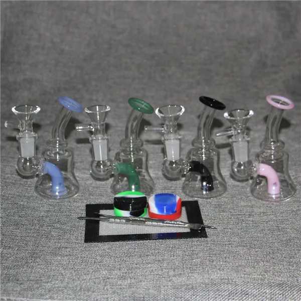 Mini Glass Dab Rigs Hookahs Shisha Recycler Bong Smoke glass Water Bongs Oil Burner Pipe Bubbler con 4 mm Quartz Banger