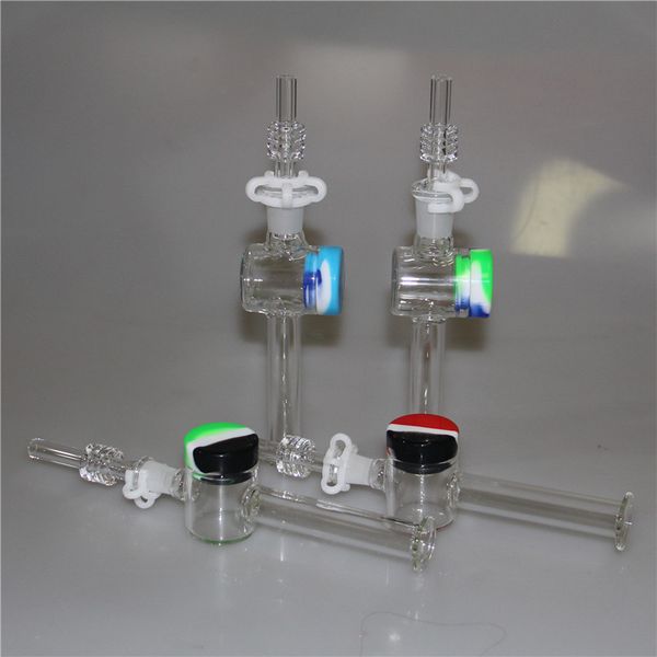 Mini Glass Nectar Pipe Hooká con puntas de cuarzo de 10 mm de 14 mm KECK Clip 5 ml Kit de recipiente de recipiente de silicona para fumar tuberías de paja DAB