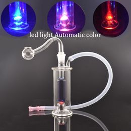 Mini brûleur à mazout en verre Bong Narguilé Conduite d'eau Lumière LED Recycleur Dab Rig attrape-cendres Bongs avec tuyaux et tuyaux de brûleur à mazout mâles de 10 mm