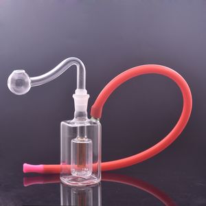 Mini brûleur d'huile en verre Bong Pipes d'eau en ligne Matrice Perc 10 mm Recycleur Joint Recycleur Rigler en nid d'abeille Catcher de cendres avec tuyau de brûleur d'huile mâle et tuyau coloré