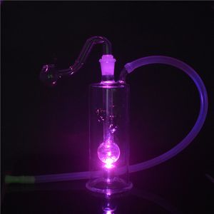 Mini tuyau de brûleur à huile de verre avec lampe à LED recycleur de recyclage de la matrice en ligne PERC PERC 10mm Bécher féminin Bong avec tuyau de brûleur à huile et tuyau 2pcs