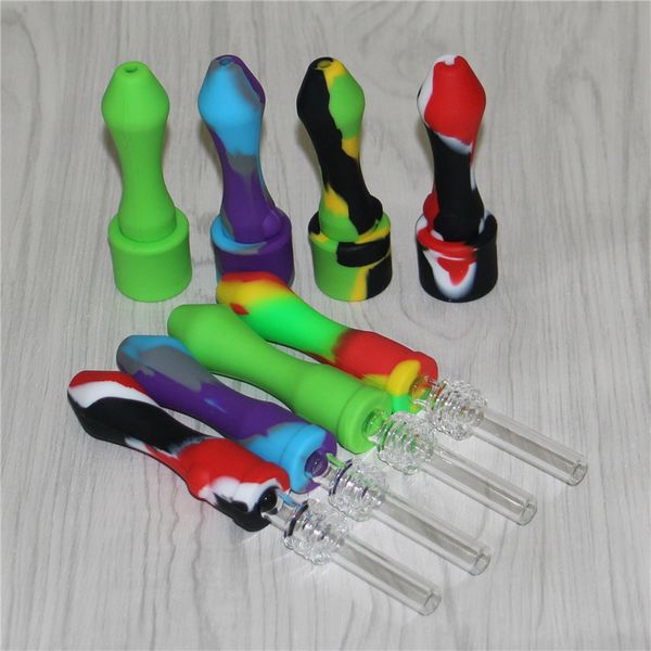 Narguilé Mini Verre Silicone Nectar Kit avec 10mm Quartz TipTitanium Tips Fumer Main Pipes Reclaim Catchers Pour Verre Bong Pipe À Eau Dab Rigs