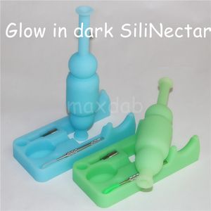 Mini narguilé Glow in the Dark Bong en silicone avec clou en titane de 10 mm et outils Dabber Tuyaux d'eau en silicone