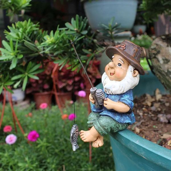 Mini Gnome Fisherman Resin Statue Ornement Outdoor Ornement Drôle de pelouse Jardin de fée mignon Accessoires de décoration de salon 240424