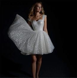 Mini graduation robes blanches pour femmes étincelantes tulle A-line vestidos de novia princesa chérie au large de la mariée épaule