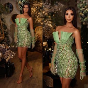 Mini Green kralen Tassel prom jurken illusie kralen mouwloze kleermaker gemaakt avondjurken gewaad de mariie