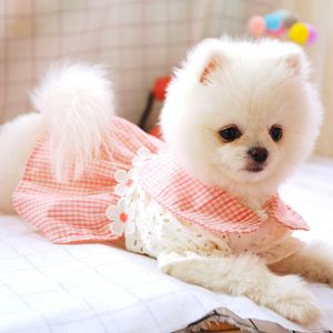 Mini Grid Flower Hollow Jurk Lente Zomer Huisdieren Outfits Kleding voor Small Party Dog Rok Puppy Pet Costume