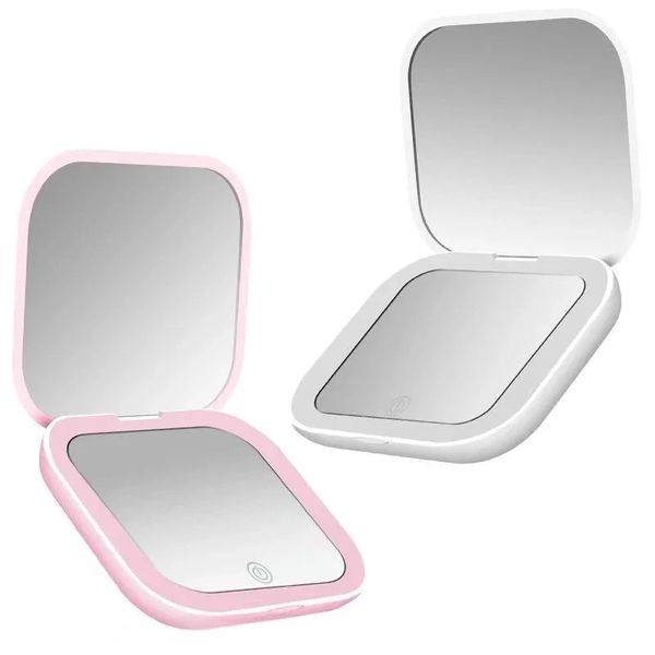 Mini miroir de poche portable portable avec lumières LED et loupe 2X pour les voyages et utilisation quotidienne