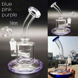 rose Mini poignée bongs avec perc diffus verre pipe à eau narguilé barboteur recycleur dab rig avec joint de 10 mm violet bleu vert