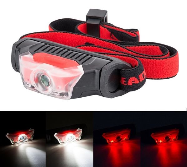 Mini lámpara de cabeza 4 modos a prueba de agua 1 * XPE blanco + 2 * LED linterna roja Linterna frontal Antorcha Linterna con diadema Uso AA para acampar Senderismo