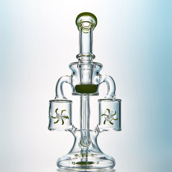 Green Purple Glass Bongs Hookahs Double Recycler Bong Propeller Spinning Percolator Oil Rigs Dab Rig 14mm Tuberías de agua conjuntas con Heady Bowl XL167