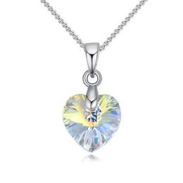 Mini colliers en forme de cœur avec pendentif en cristaux de TWAROVSKI, pour femmes et filles, chaîne de couleur argent, bijoux pour enfants, décorations 299y