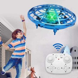 Mini Helicopter UFO RC Drone Led Infraed Hand Sensing Aircraft Luminous Model Quadcopter Flayaball Small Dron Toys For Children 211026