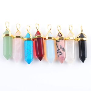 Mini zeshoek Prism Natural Gem Stone Pendulum Hangers Sieraden Kleding Accessoires Europeaan Fashion Women Mens Jewelry BN304