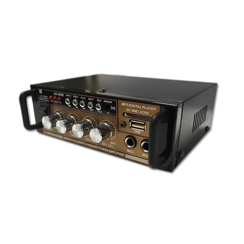 Freeshipping Mini HiFi Stereo AK-698E Bilförstärkare USB-högtalare DC12V -AC220V Support TF SD-kort Gratis frakt