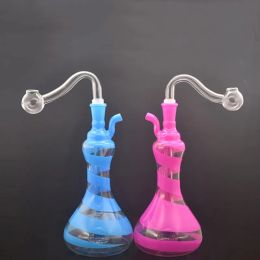 Mini narguilé forme de vase coloré plus récent brûleur à mazout en verre bong eau dab rig bongs tuyau avec tuyau en silicone et bol à fumer mâle 10mm LL