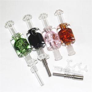 Mini Hookah Liquid Glycerine Inside Skull Nectar Bong Kit met roestvrijstalen Quartz Tip 14 mm glazen buis water Bongs Dab Rig