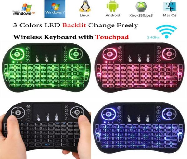 Mini clavier i8 rétro-éclairage coloré télécommande anglaise 24G clavier sans fil Fly Air souris avec pavé tactile pour S912 Android TV 3489980