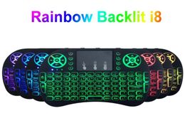 Mini I8 TEQUISO INALURA Back Racklitlit Backlit 24g Air Mouse Keyboard Control remoto Batería de litio recargable para Andro5769287