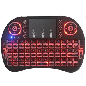 Mini i8 kabellose Tastatur, wiederaufladbar, 2,4 G, Air Mouse, Fernbedienung, Englisch, Französisch, Sprache, Touchpad, Hintergrundbeleuchtung, Hintergrundbeleuchtung, für Smart Android TV Box, Tablet-PC