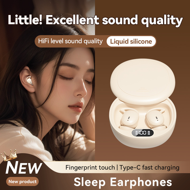 Mini In-Ear Wireless Earphones Sleep Music Call Earbuds Long Battery Life Sliding Charging Compartment Fingerprint Touch Sports Headsets With Digital Display 1pcs