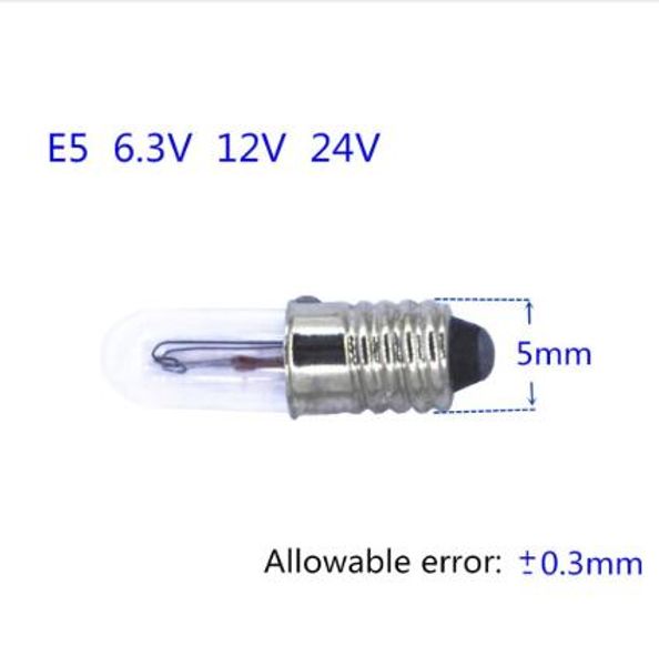 Mini indicador de la bombilla de la luz E5 6.3V E5 12V 24V Lámpara de señal de la lámpara de la señal de la bombilla pequeña E5 6V Bombilla en miniatura