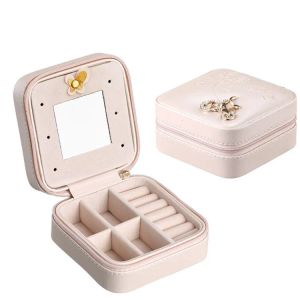 Mini boîte à bijoux en cuir PU, organisateur de bijoux de voyage Portable, présentoir, mallette de rangement pour bagues, boucles d'oreilles et colliers
